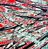 ‘Redblackwhite abstract’, acrylic chalk and tar on canvas, 80 x 80 cm., 2011