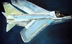 'Volo blu', acrilico su tela, 25 x 50 cm. circa, 2006