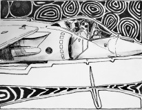 La solitudine del pilota, pennarello su cartone telato, 24 x 30 cm, 2022