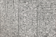 Trittico simbolico, acrilico e catrame su tele accostate, 150 x 100 cm., 2017