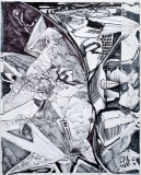 'Ustica-Solenzara', penna e pennarello su carta e tela, 30 x 40 cm., 2007