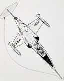 Starfighter, pen on canvasboard, 18 x 24 cm, 2022
