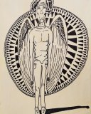 Angelus Novissimus, felt-tip pen on wood, 30 x 40 cm, 2022