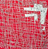 Poligoni bianchi su campo rosso, mista su tela, 80 x 80 cm, 2015
