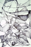 'Costruzione astratta', penna su carta, 14 x 10 cm., 2005